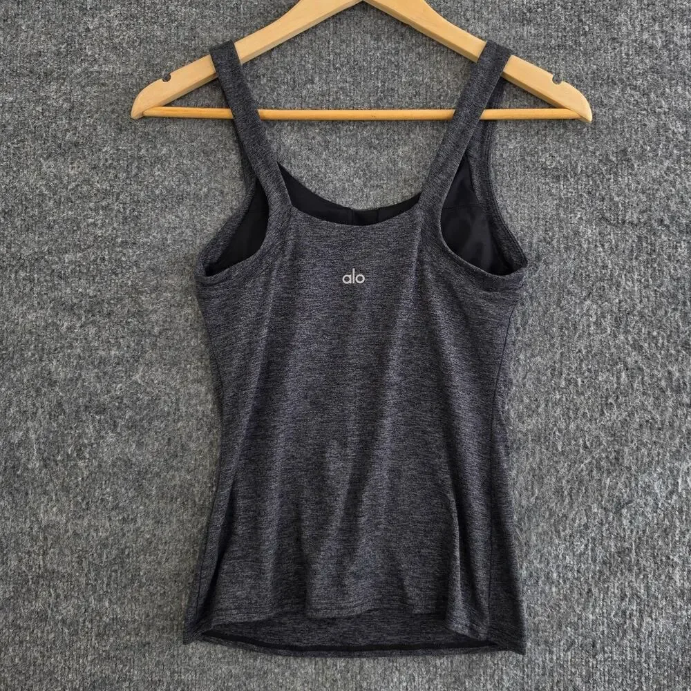 Alo Yoga Tank Women Small Alosoft Complete Gray Heather Built In Bra Yoga Pilate